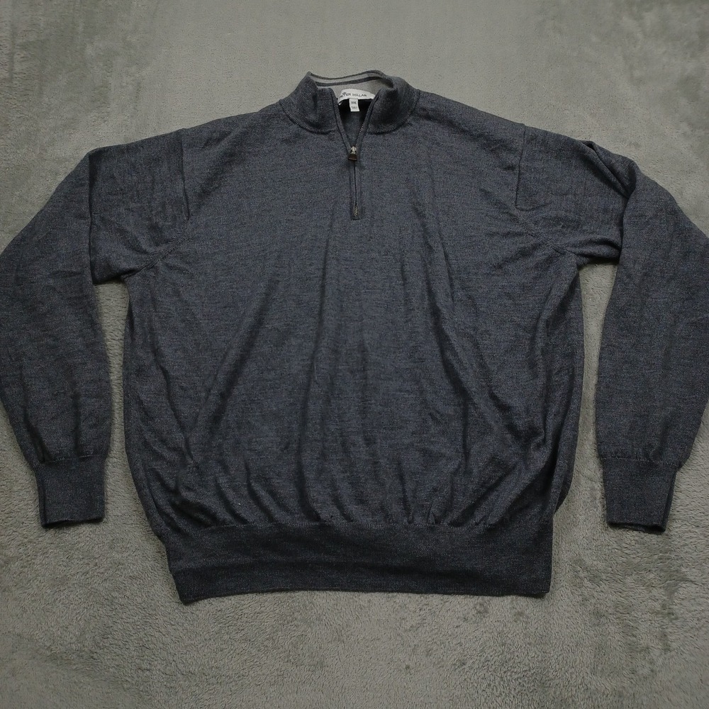 Peter Millar Sweater Mens XXL‎ Gray 1/4 Zip Pullover Meino Wool Preppy